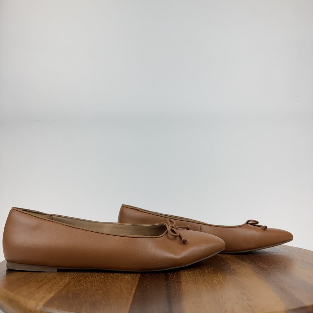 Womens Nordstrom Rack Brown Faux Leather Bow Square Toe Ballet Flats Size 8 M